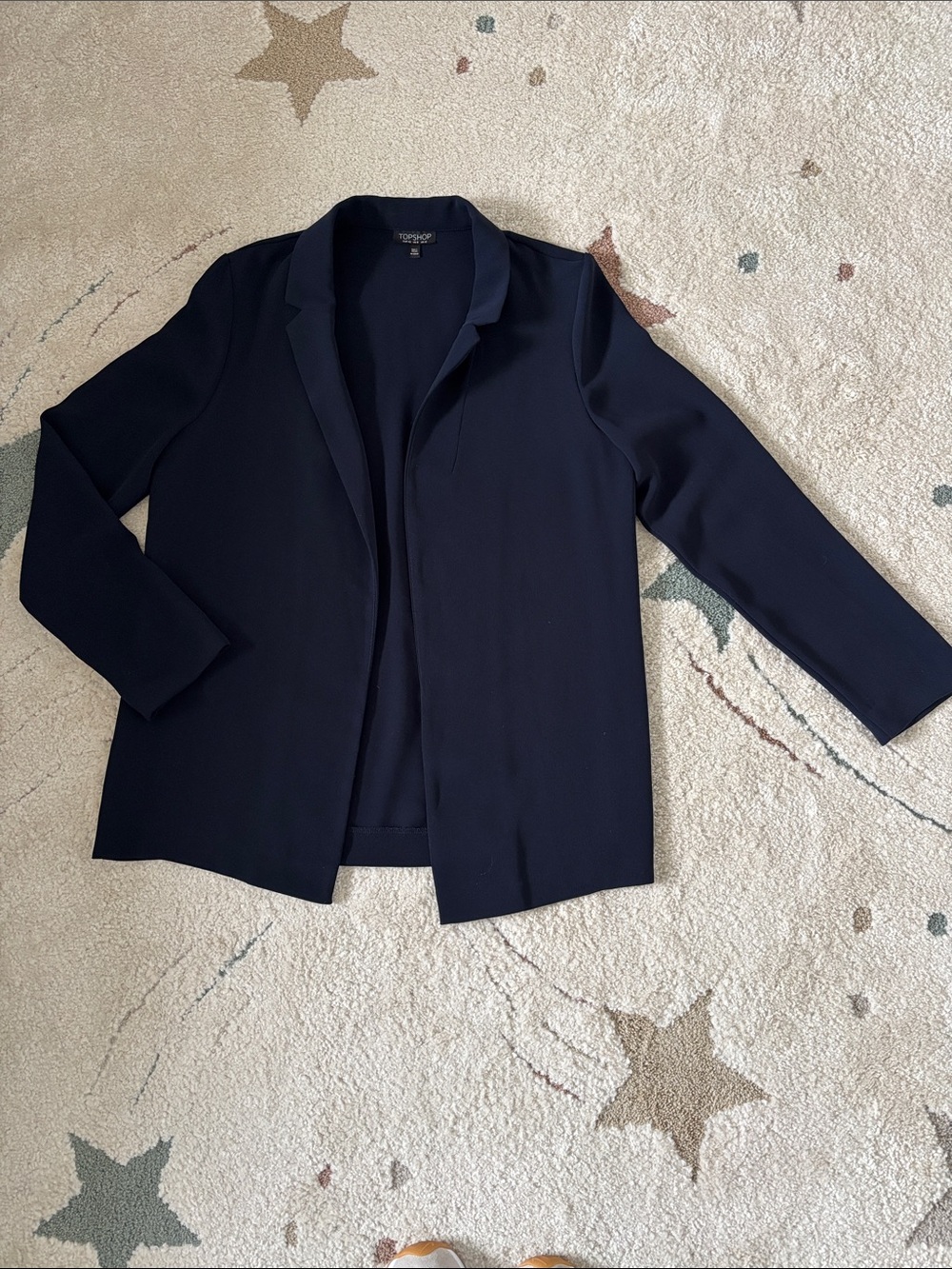 Topshop Navy Blue Draped Open Front Boyfriend Blazer - Size 8